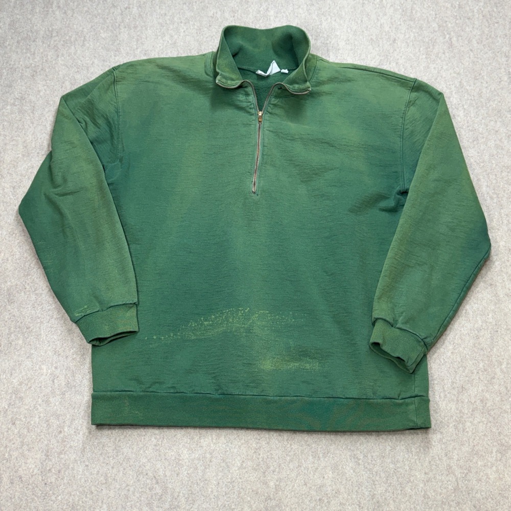 Private Line Quarter Zip Sweatshirt Womens M Green Vintage Distressed Streetwear